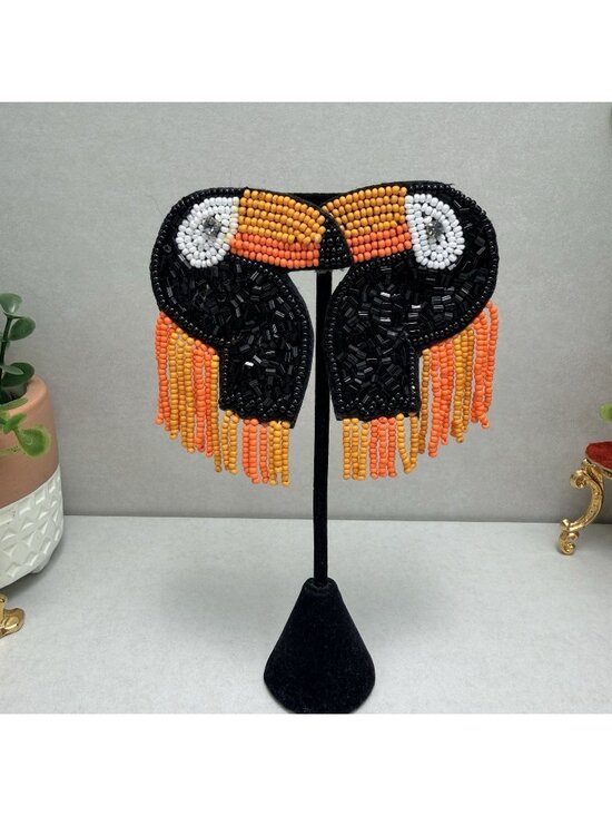 Zara Jewelry - ZARA Toucan Beaded Earrings Black Orange White Pierced NWOT Tropical